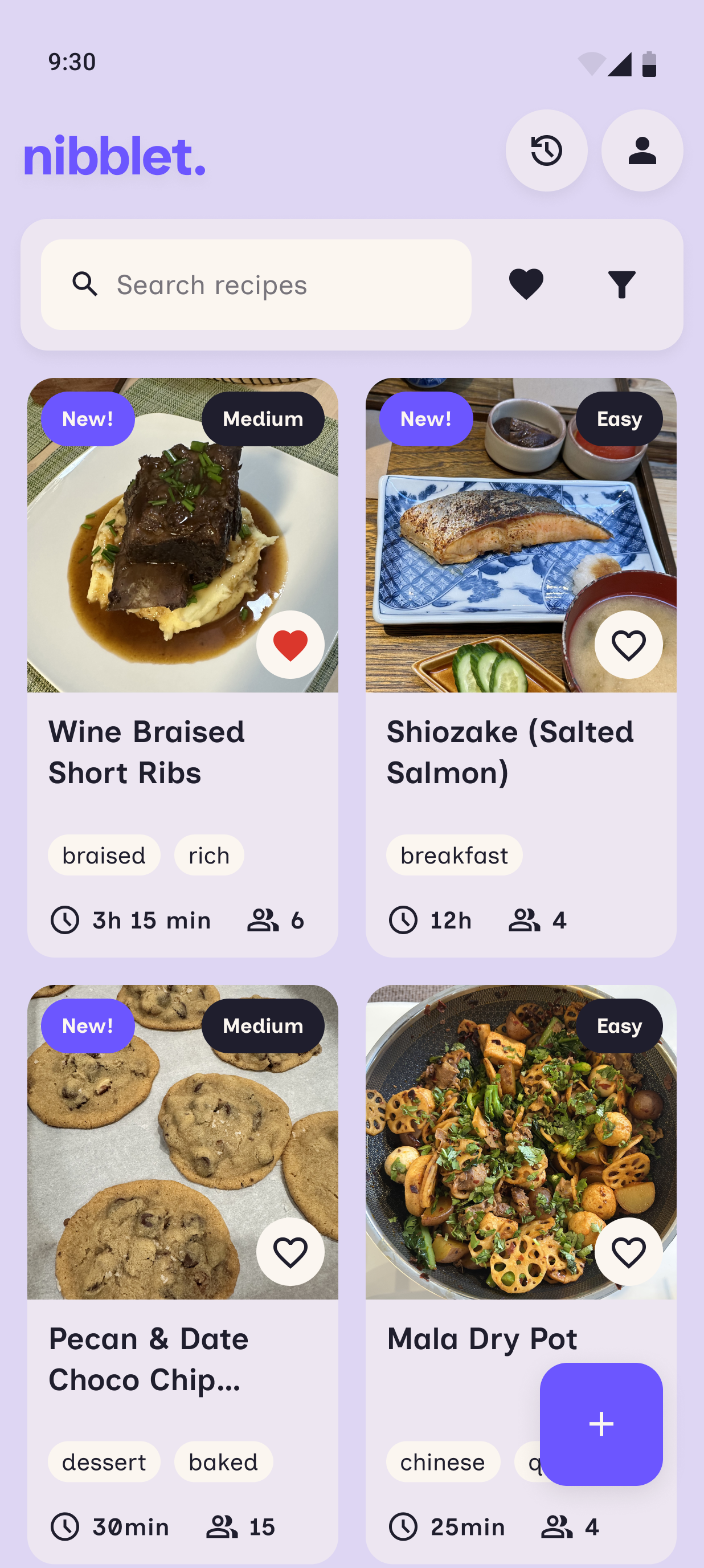 nibblet app home screen