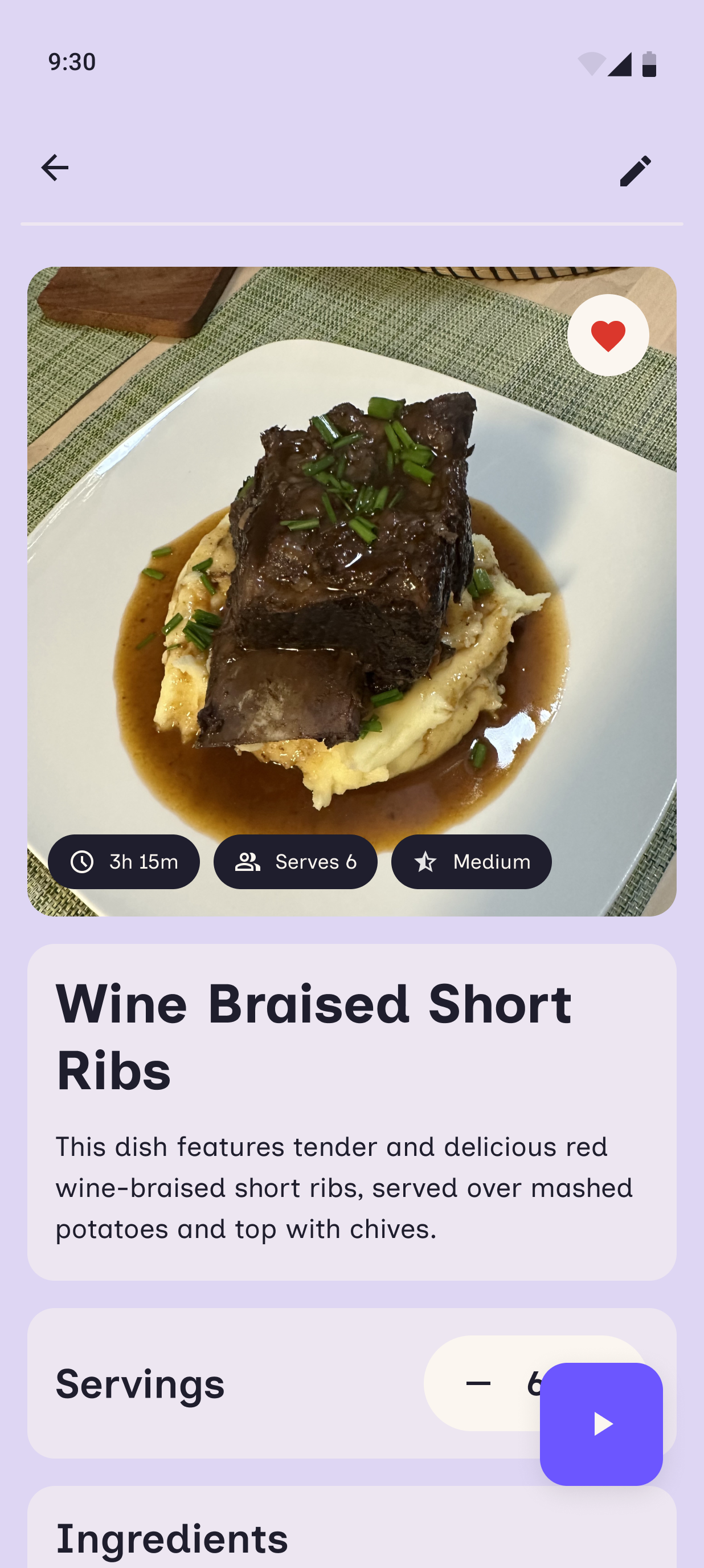 nibblet app recipe details screen