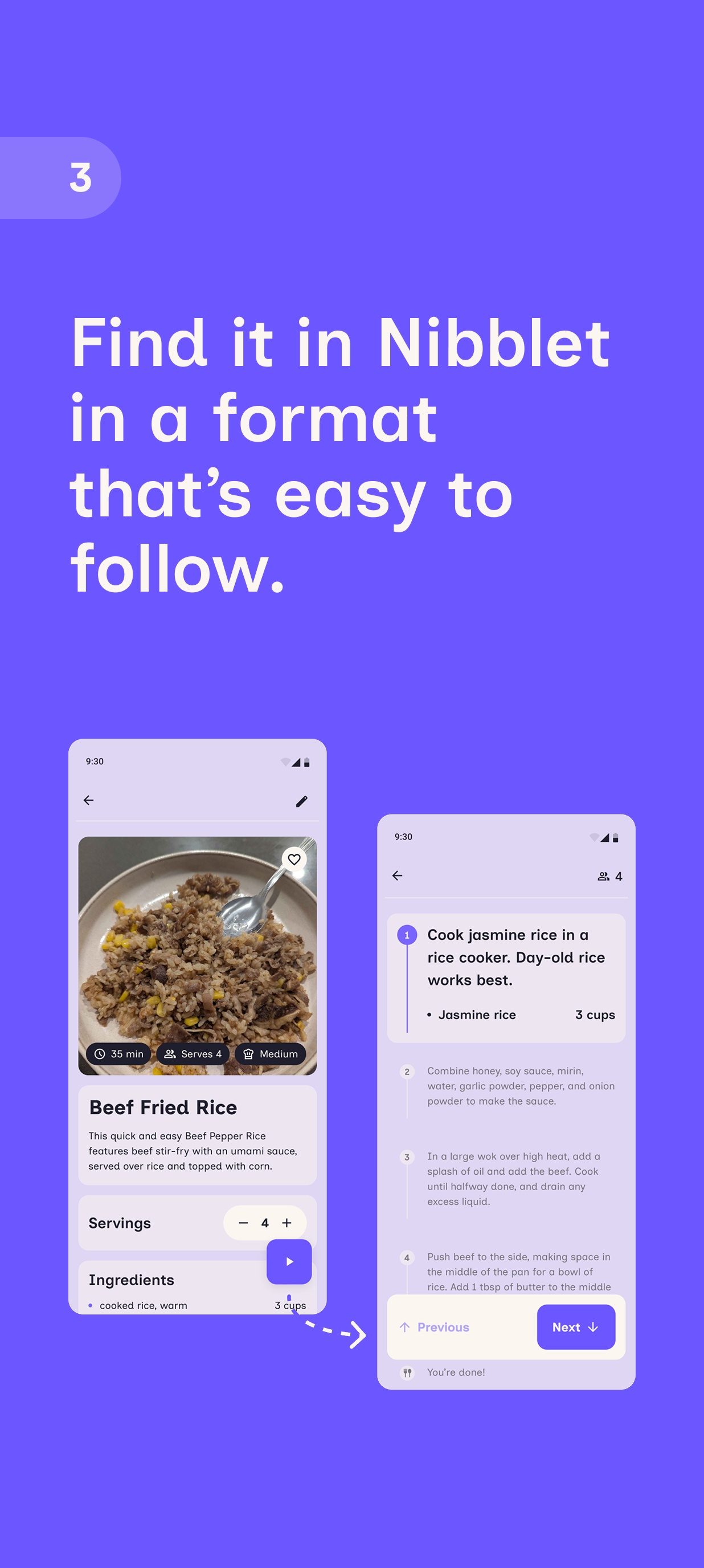 nibblet app recipe details screen